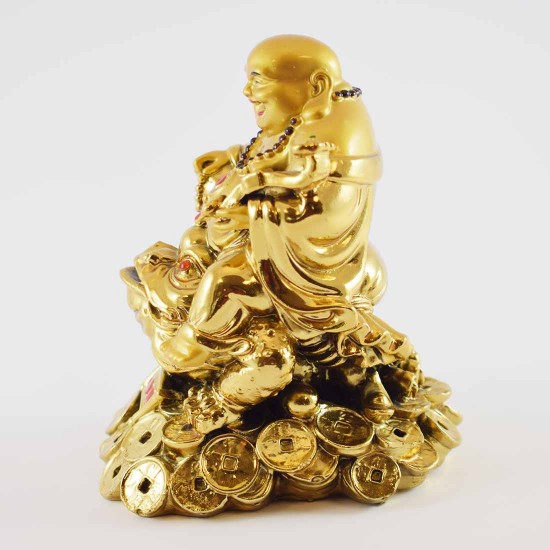 Handmade Golden Laughing Buddha Riding On Money Frog Sitting On A Bed